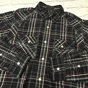 HELIX Athletic Fit Black & Red Plaid Shirt Western Style Pearl Snap Mens Sz M